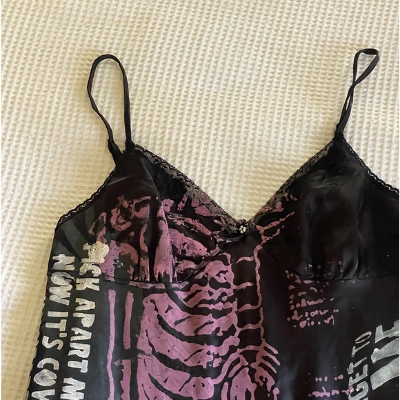 Y2k grunge handmade black graphic skeleton slip dress - Picture 2 of 3